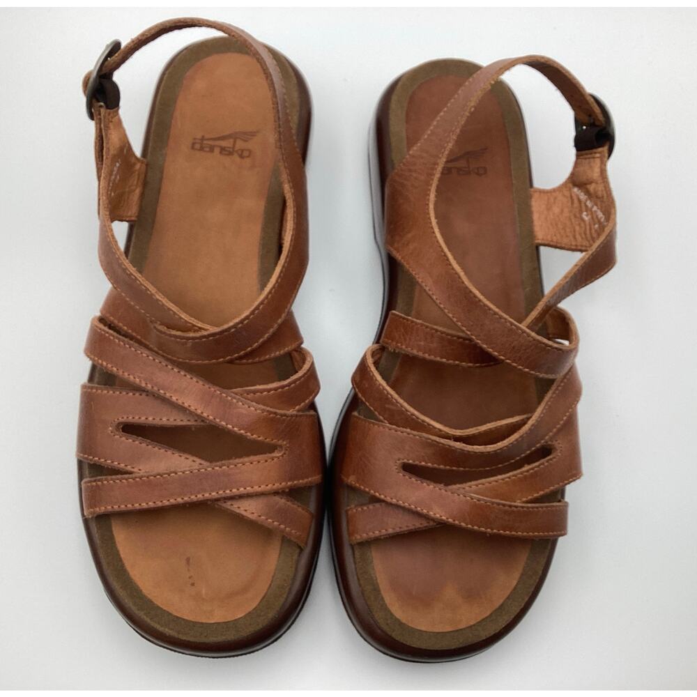 Dansko Lolita Brown Leather Strappy Sandals Comfort Wedge Sz 41 Made in Portugal - Picture 2 of 8